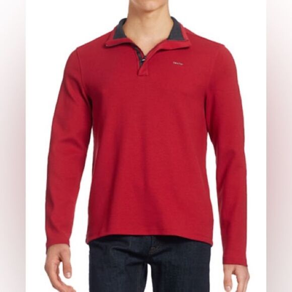 Calvin Klein Zip Placket Pullover-red-medium - Picture 1 of 2
